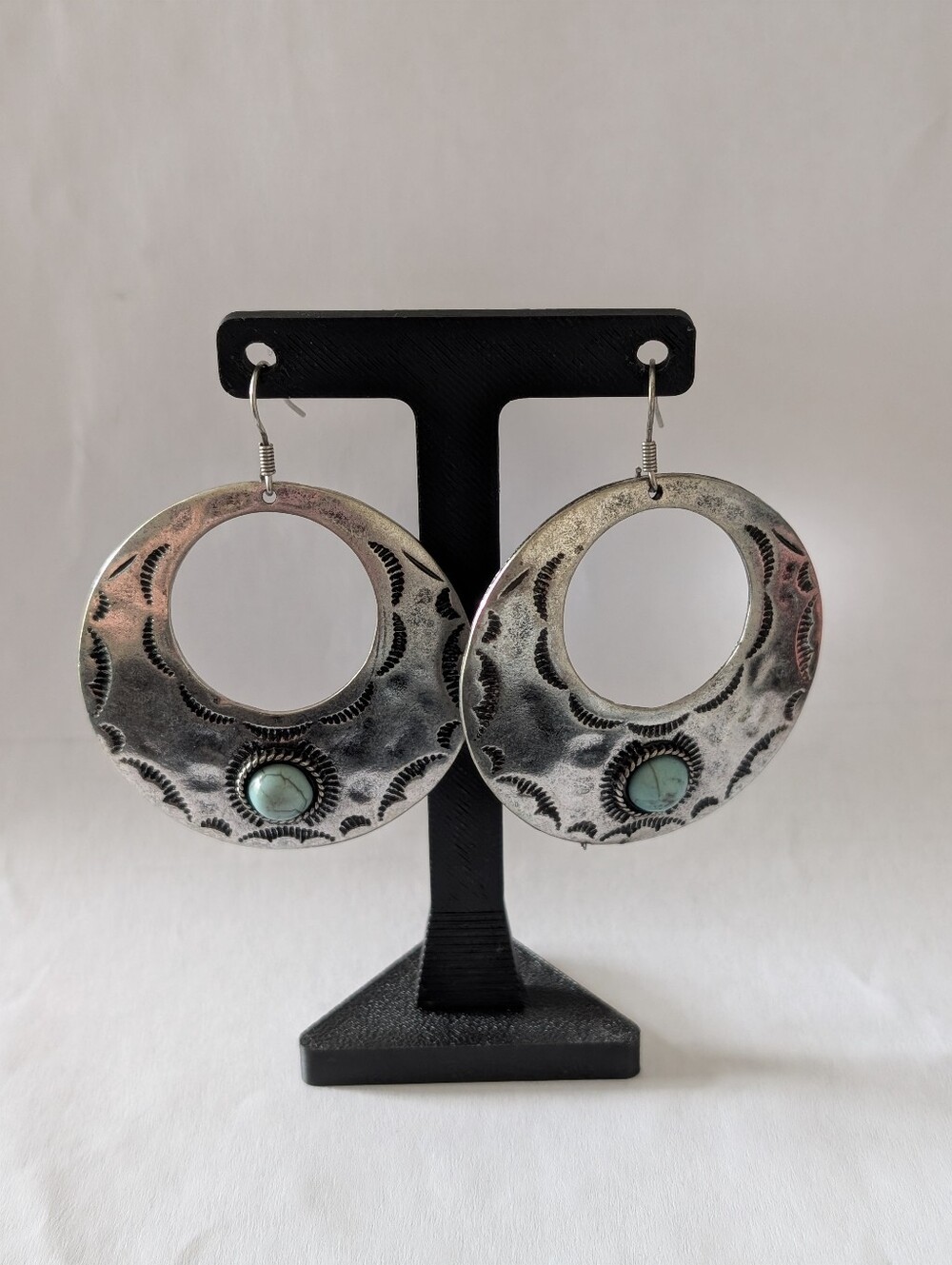 Western Style Hoop Earrings • Faux Turquoise Accent • Boho Southwestern